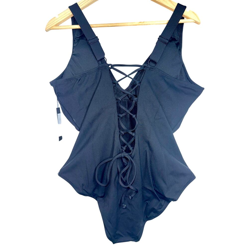 NEW TA3 Plungey Black Lace Up Sculpting Corset One Piece Swimsuit Sz 3X Reg/Long - Picture 5 of 15
